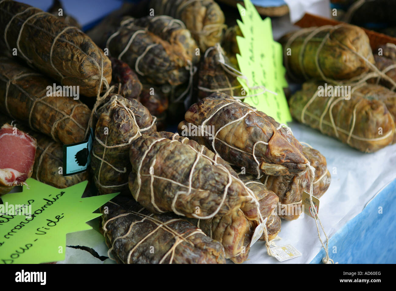 Meat specialties display Stock Photo Alamy