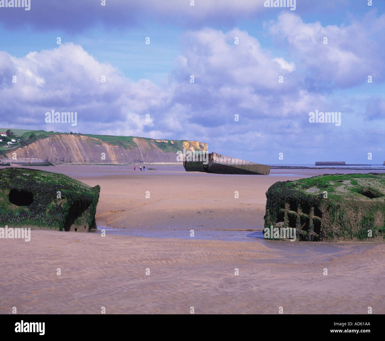 Mulberry Harbour Arromanches and Gold Beach D Day Landings Calvados Normandy France Stock Photo