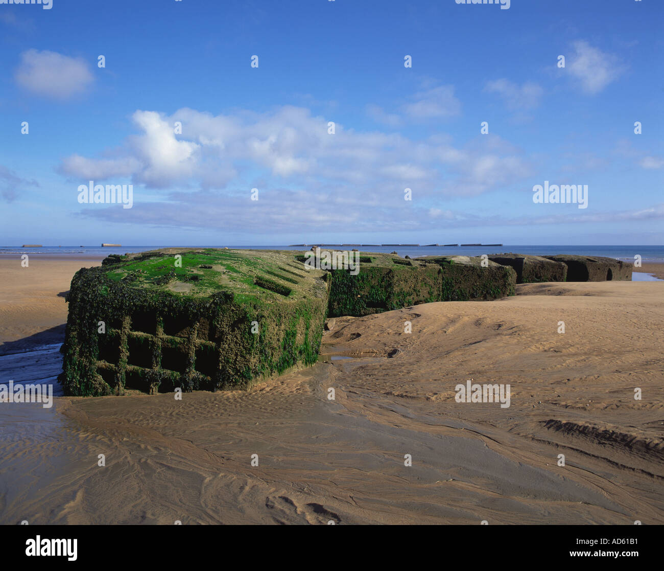 Mulberry Harbour Arromanches and Gold Beach D Day Landings Calvados Normandy France Stock Photo