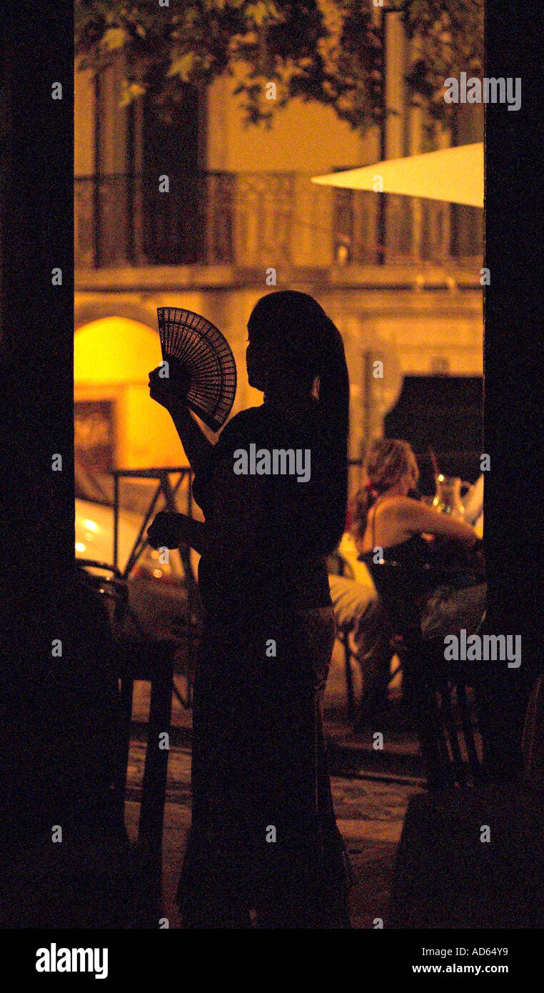 A Gypsy Fado singer vents her emotion in a backstreet bar in Lisbon s famous Alfama quarter Stock Photo