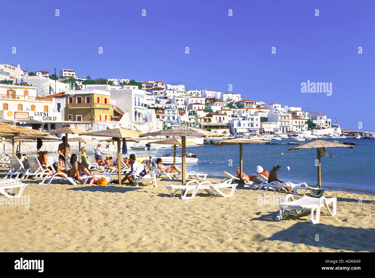 GREECE CYCLADES ANDROS ISLAND BATSI TOWN BEACH Stock Photo Alamy