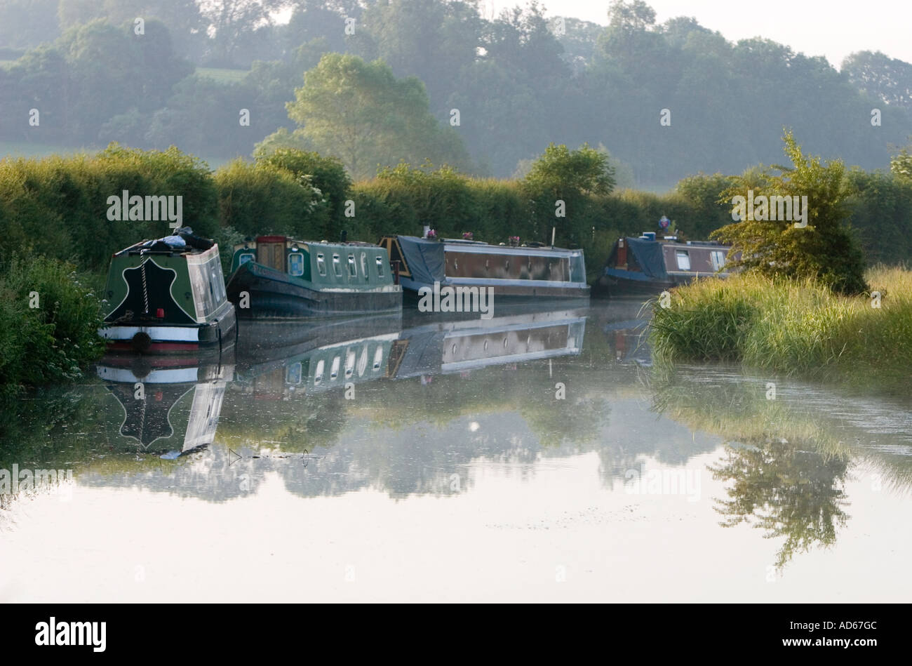Canal boats on a misty oxford