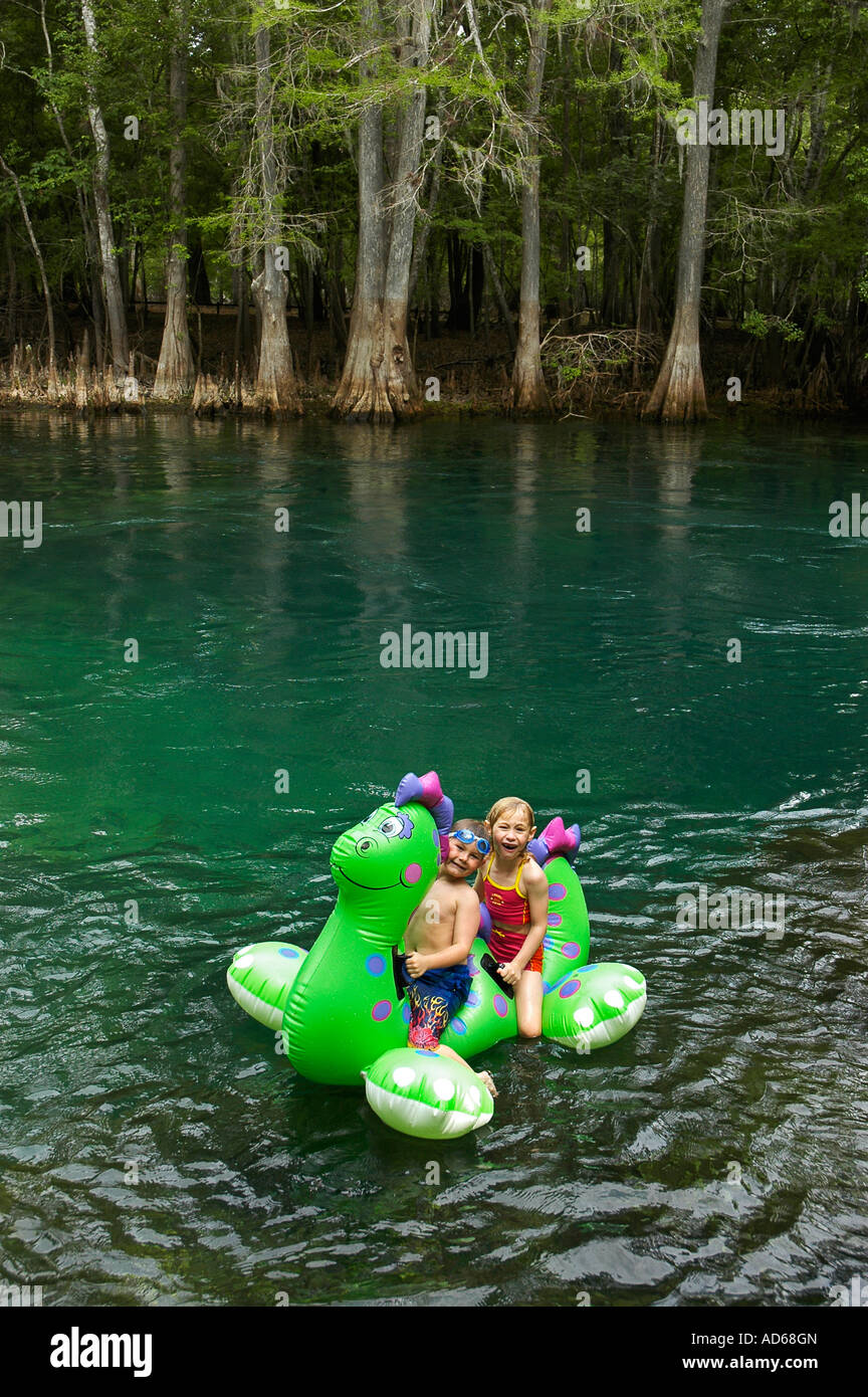children on raft at Manatee Springs State Park, North Florida Stock ...