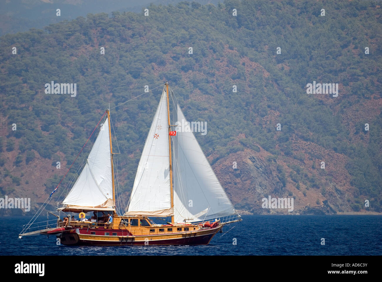Wooden sailing boat in Gocek, Turkey. Stock Photo