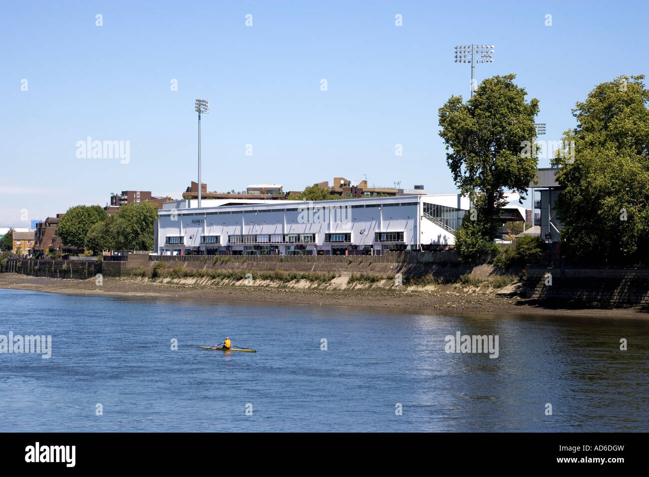 Craven Cottage Fulham FC from across River Thames London England Stock Photo