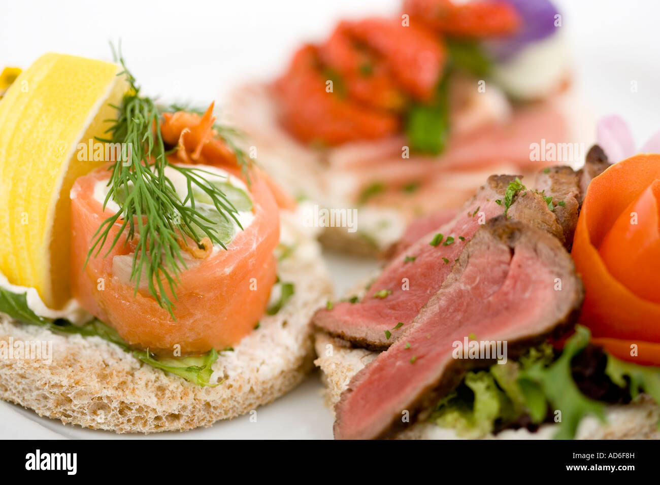 Selection of open sandwiches Stock Photo Alamy