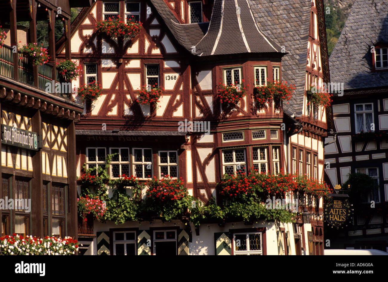 Germany wine Rhine half-timbered Stock Photo