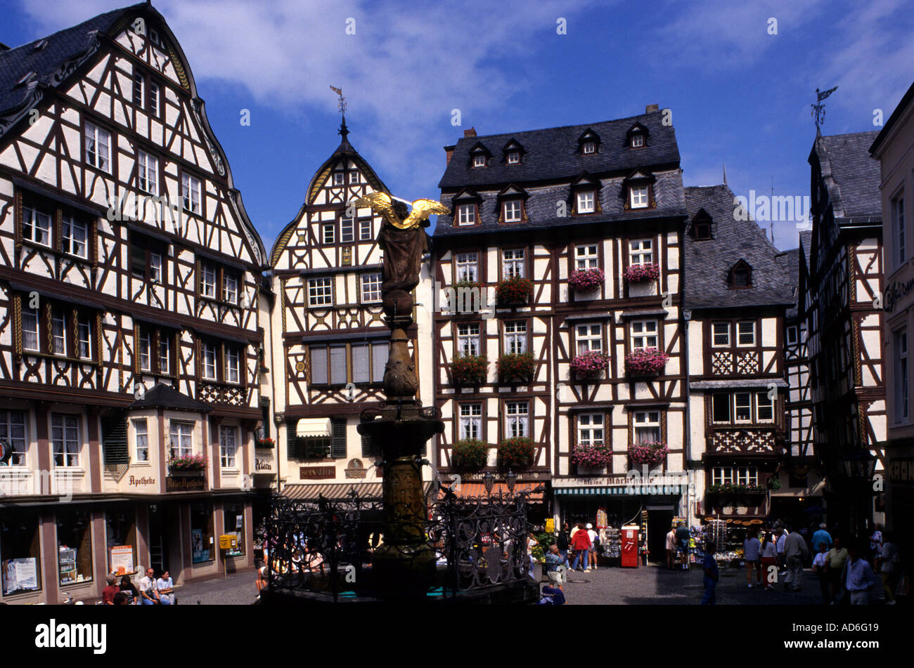 Germany wine Moselle half-timbered timbered framework architecture romanticism romance romantic old old, aged antique ancient Stock Photo