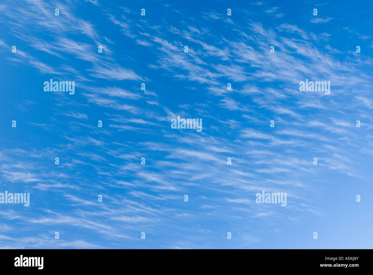 Blue sky, cirrus stratus on a summers day in Andalucia Spain.Intense blue colour. Stock Photo
