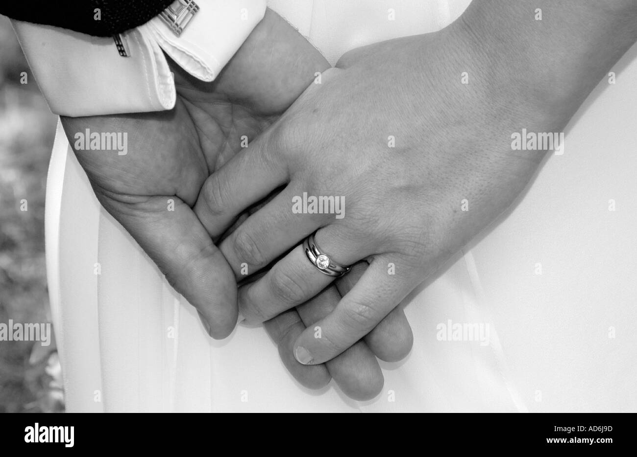 Wedding couple bride and groom holding hands ring and fingers male and