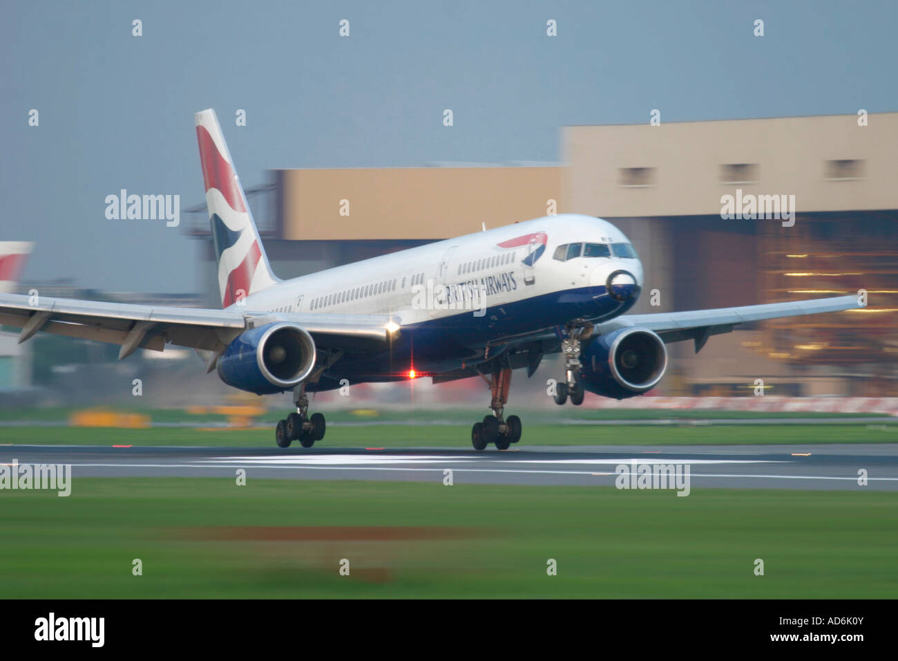 British Airways Boeing 757 touching down at London Heathrow Airport England UK Stock Photo