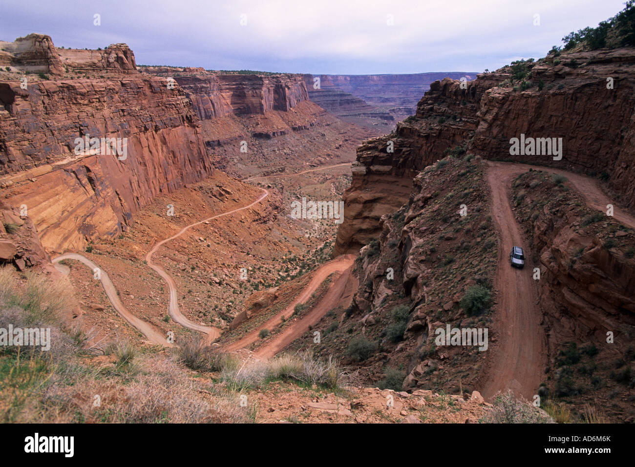 Driving on the Shafer Trail Road into Shafer Canyon Island in the Sky