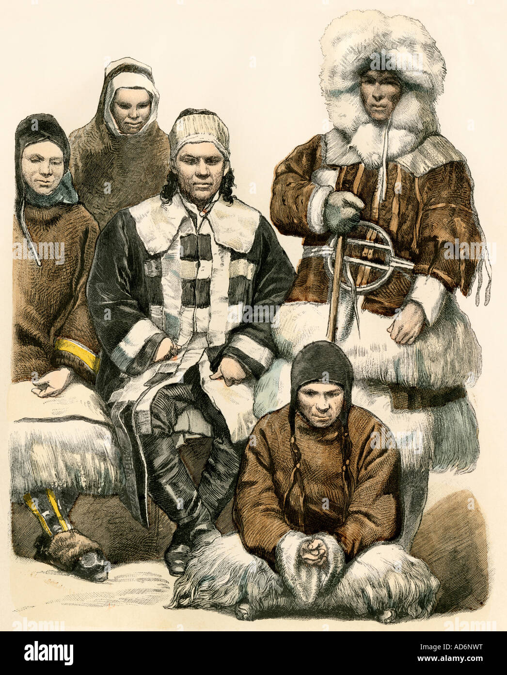 Nomads of the Russian northern regions 1800s. Hand-colored print Stock Photo