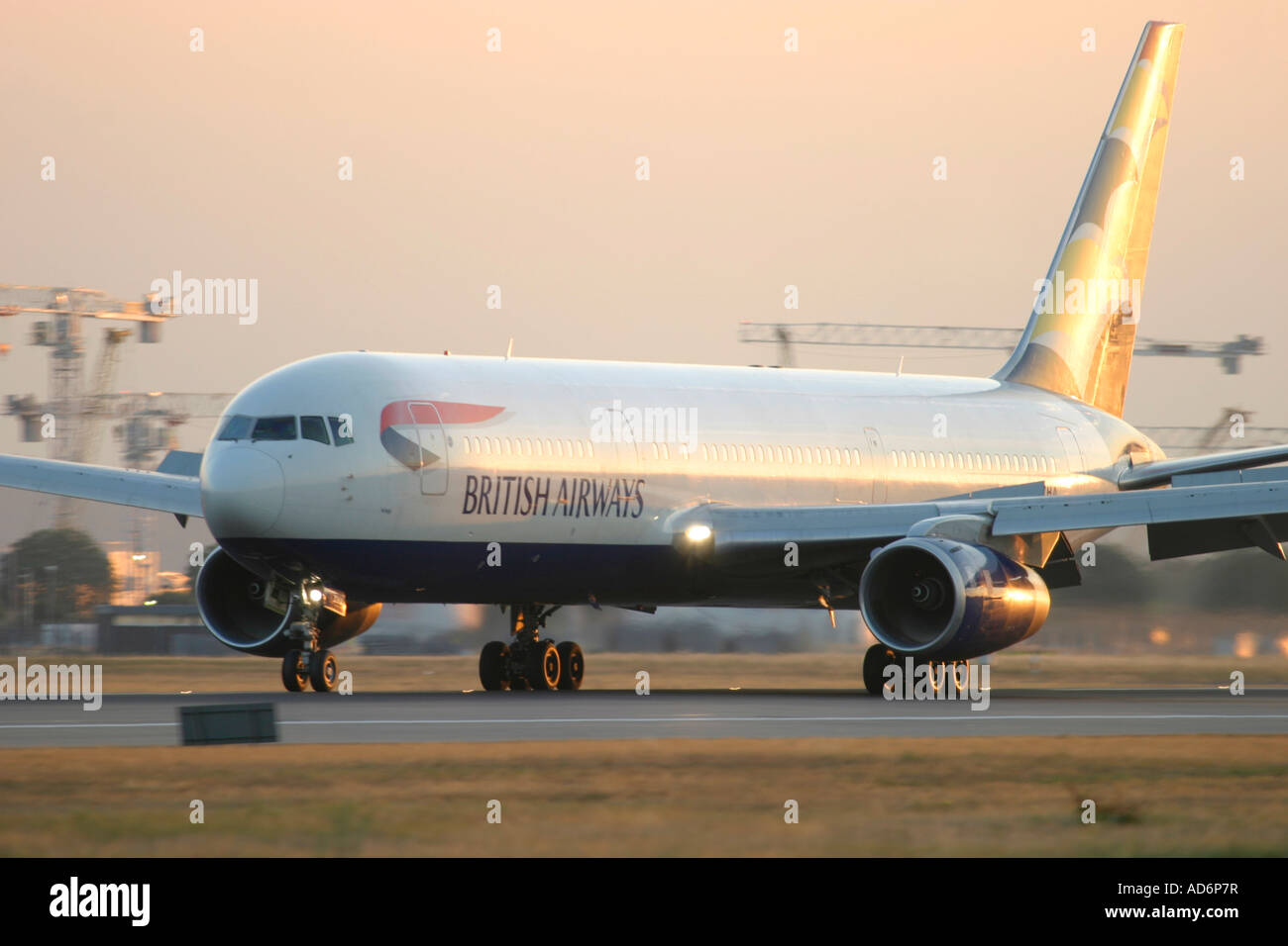 British Airways Boeing 767-336/ER on runway after landing. Stock Photo