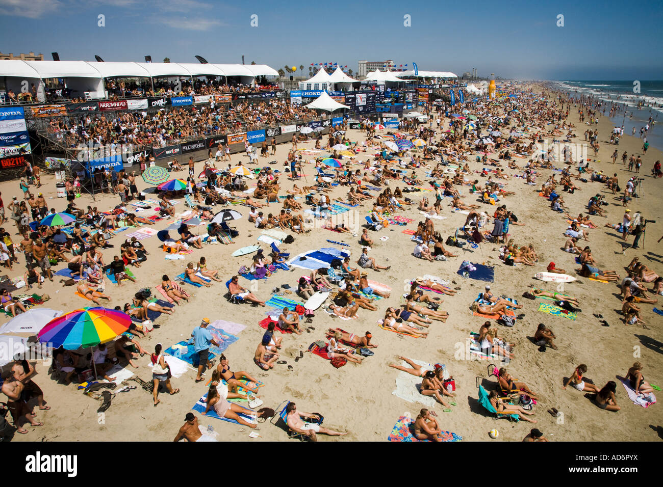 Crowds at the beach for the US Open of Surfing Huntington Beach