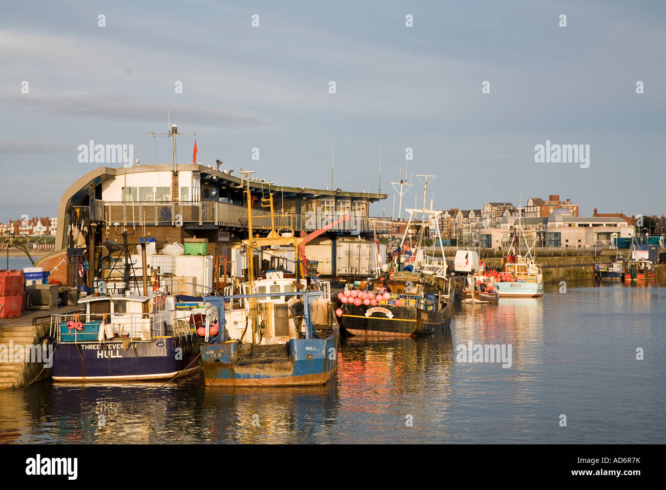 Commercial fishing boats moored in Bridlington Yorkshire coast Stock Photo