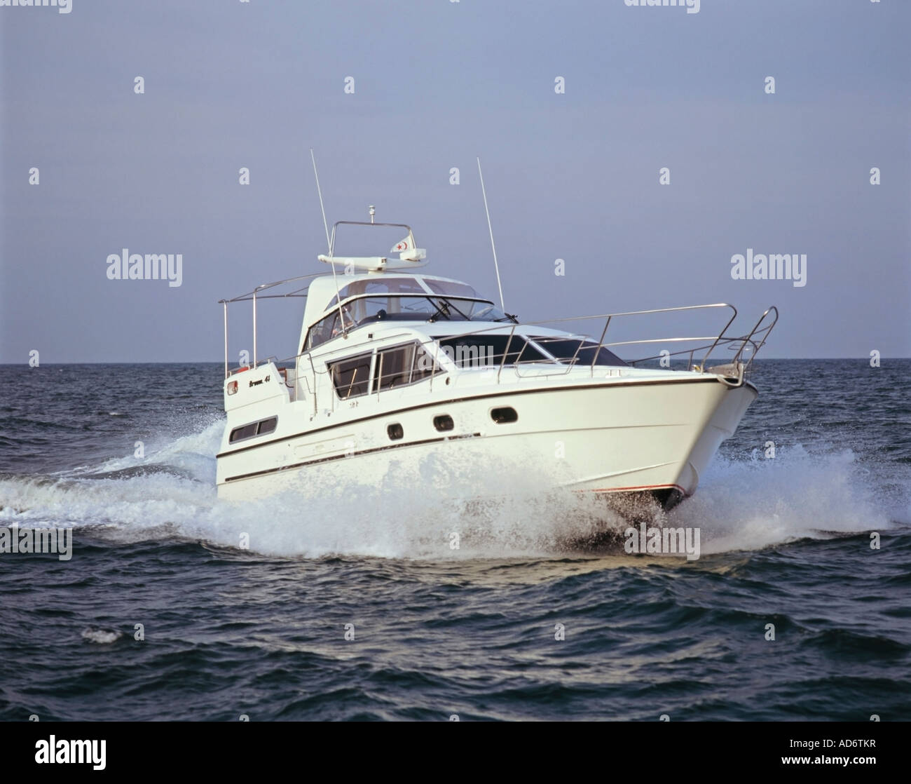 Luxury Motor Yacht at Sea Stock Photo