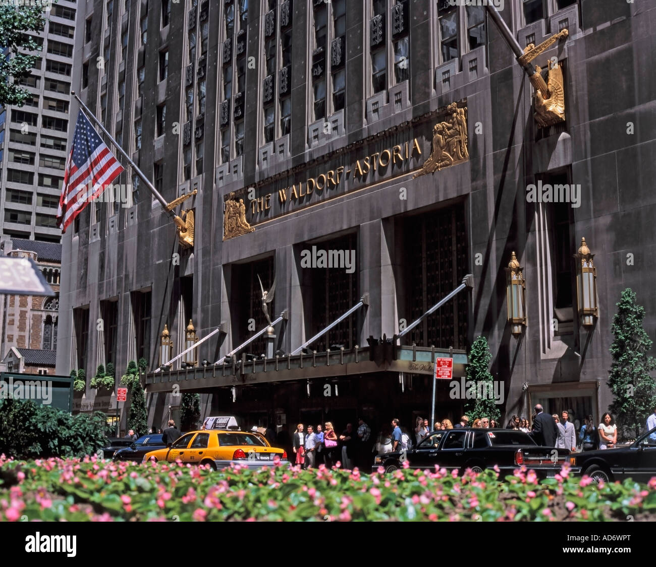 Taxicab ouside The Waldorf Astoria, Park Avenue, Manhattan, New York, New, York State, USA Stock Photo