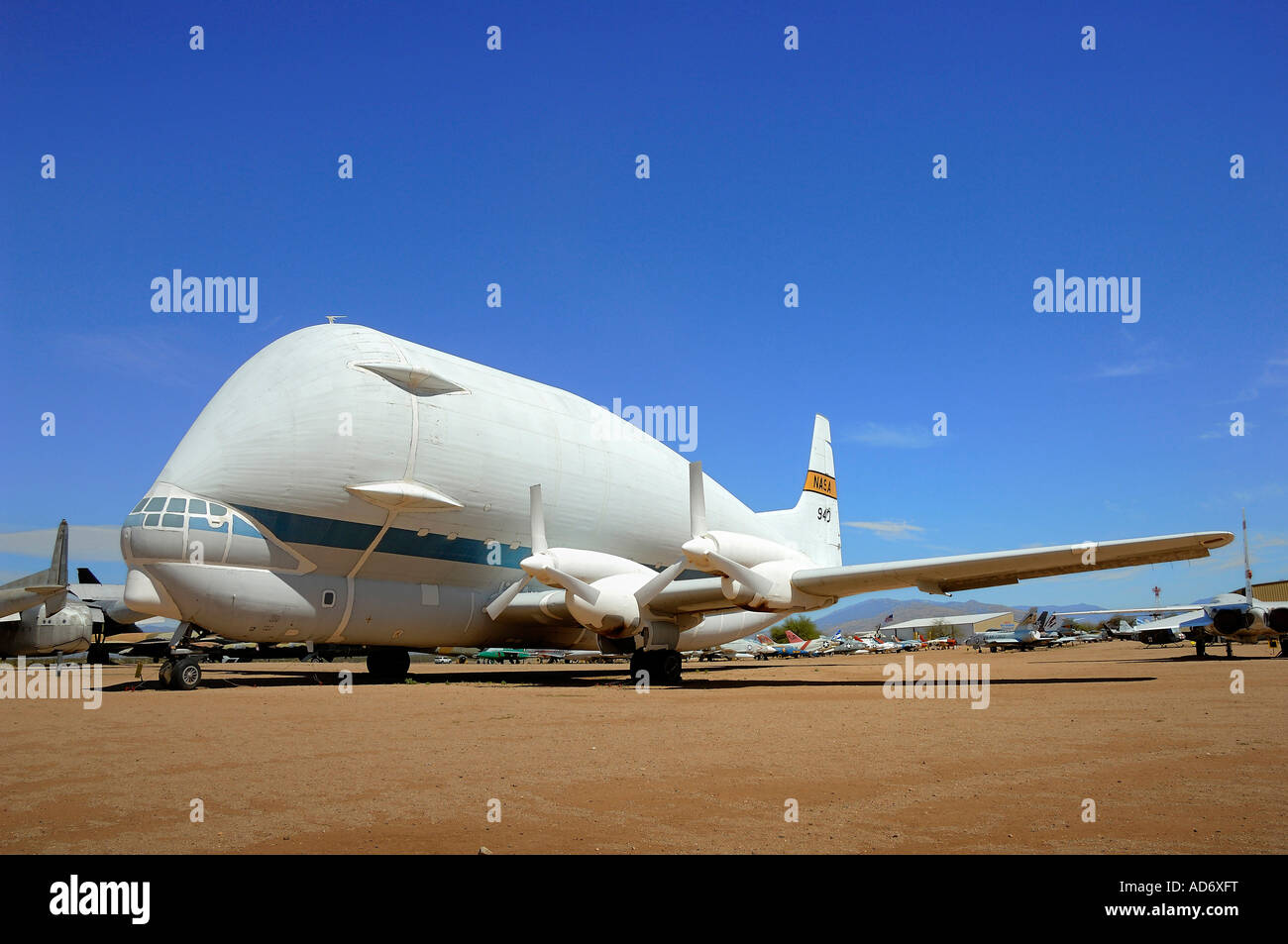 Side view of a Super Guppy aircraft, used to transport The Hubble Telescope, at The Pima Air and Space Museum, Arizona, USA Stock Photo