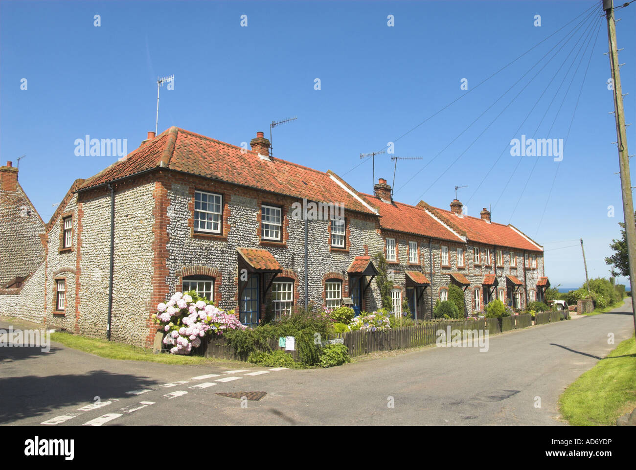 Traditional Row Flint Faced Cottages On The North Norfolk Coast