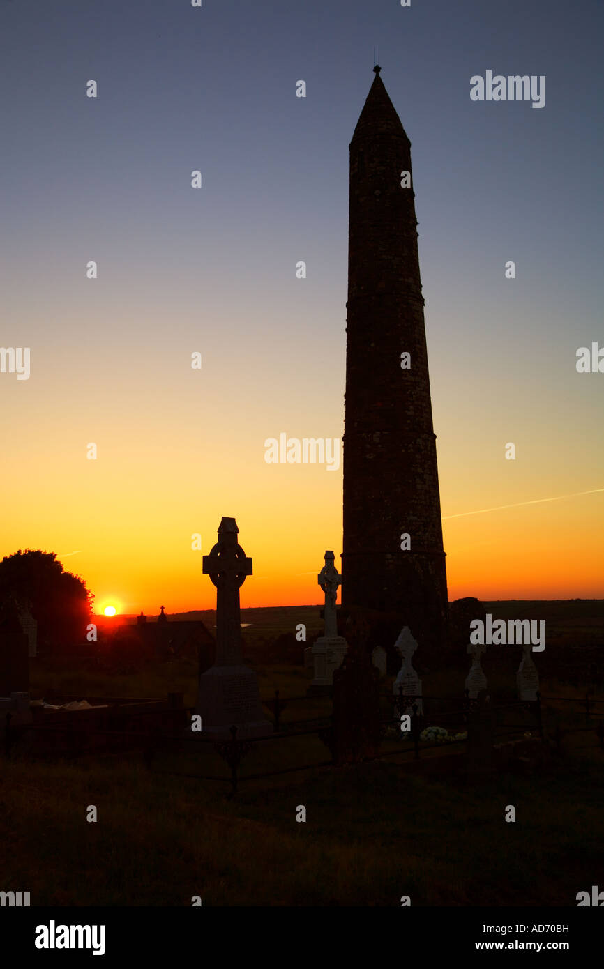 The round tower at St Declan's 5th Century monastic site, believed to be the oldest Christian settlement in Ireland, Ardmore, County Waterford. Stock Photo