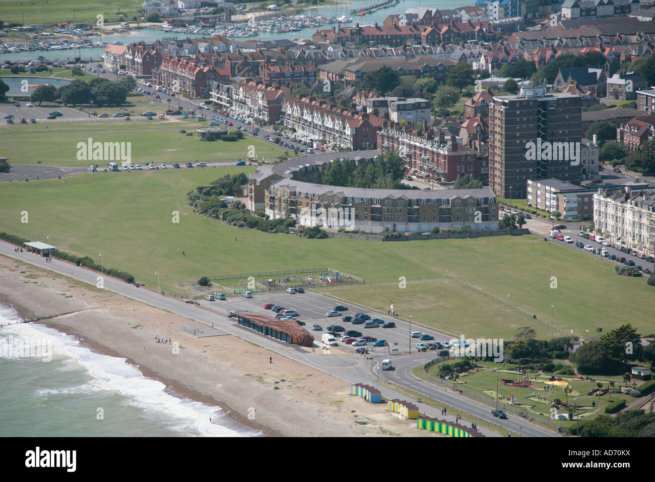 Aerial view of Littlehampton seafront, West Sussex, UK Stock Photo