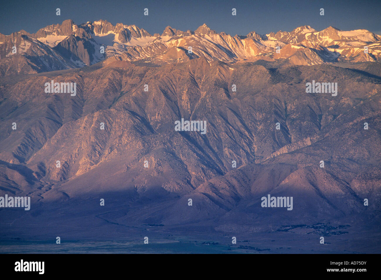 Morning light on east slope of the Sierra Nevada near Big Pine seen from the White Mountains CALIFORNIA Stock Photo