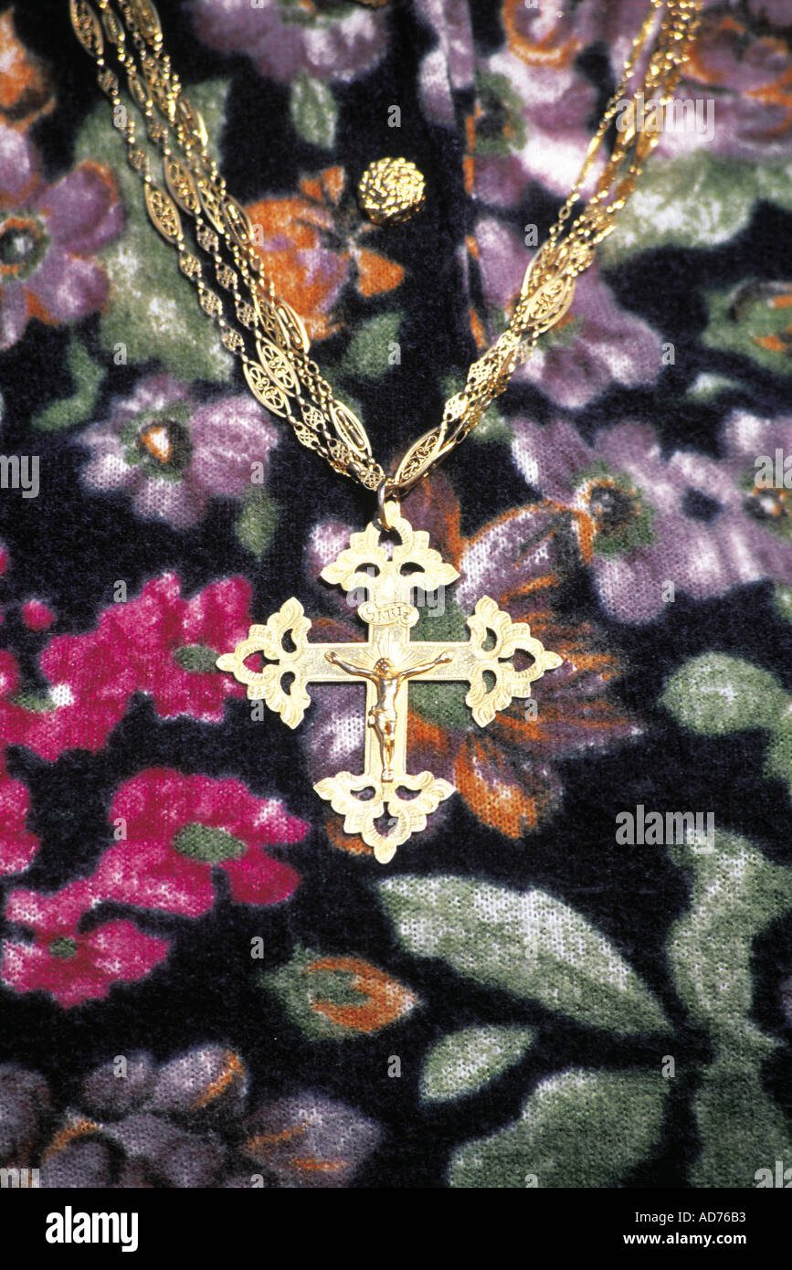 France Alps traditional Megève gold cross Stock Photo