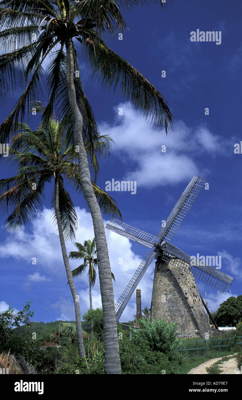 CARIBBEAN BRITISH WEST INDIES BARBADOS LA BARBADE ST PETER PARISH GREEN POND THE MORGAN LEWIS WINDMILL RENOVATED RECENTLY Stock Photo