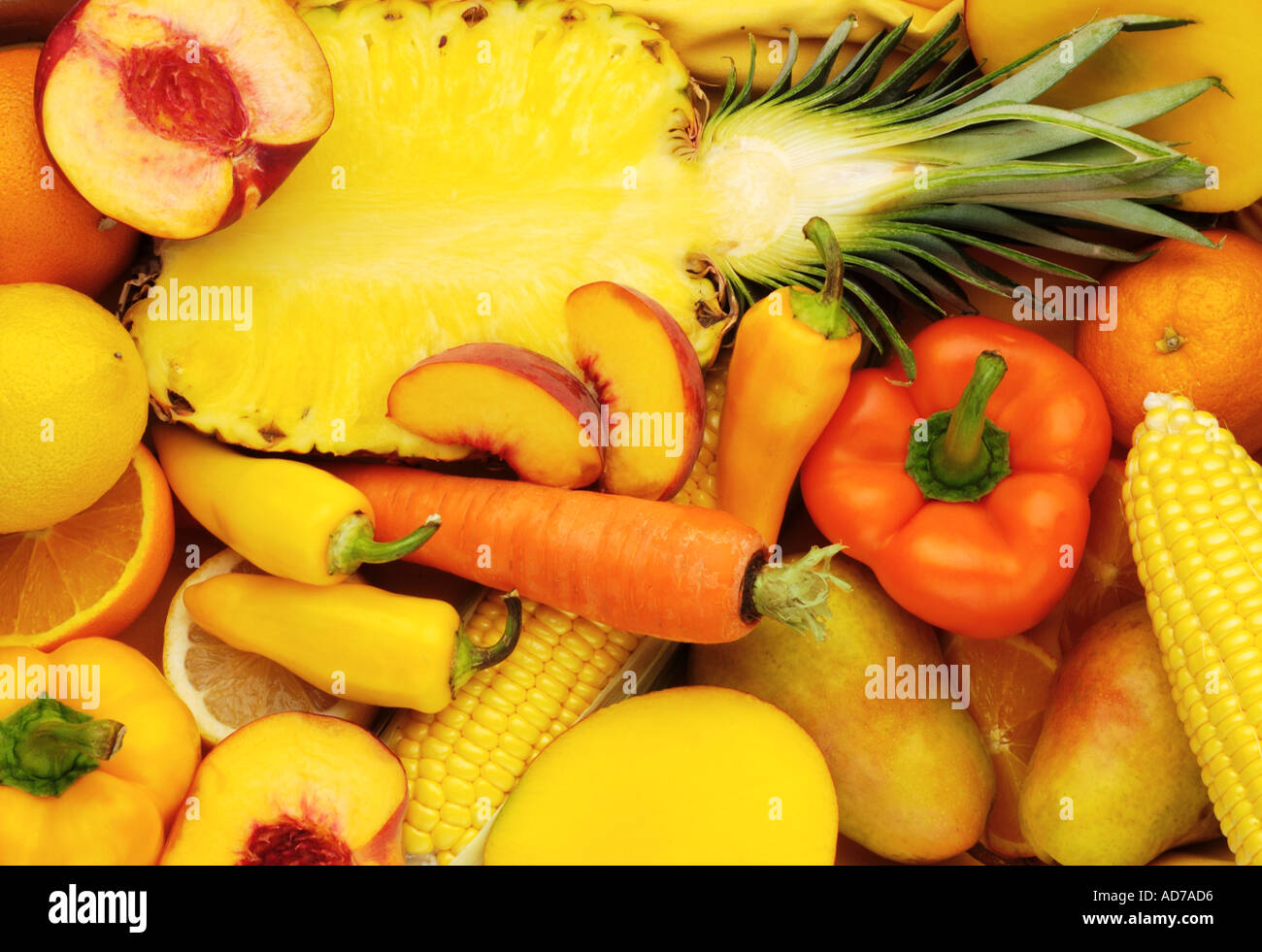 yellow and orange fruits and vegetables Stock Photo