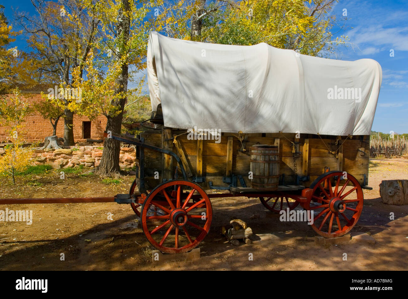 Prairie Schooner old covered wagon at Pipe Springs National Monument near Fredonia Arizona Stock Photo