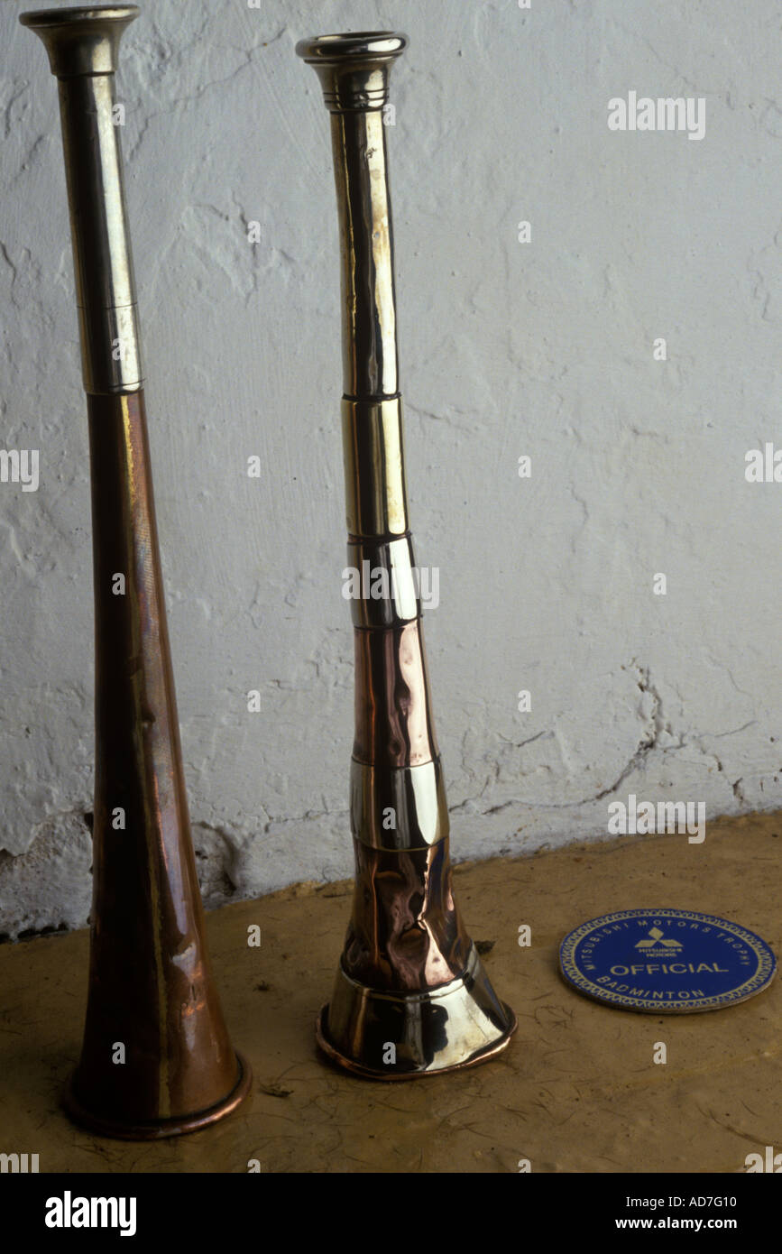 Hunting horn Duke of Beaufort Hunt Badminton estate Gloucestershire   having just been polished before a days hunting. 1996 1990s UK HOMER SYKES Stock Photo