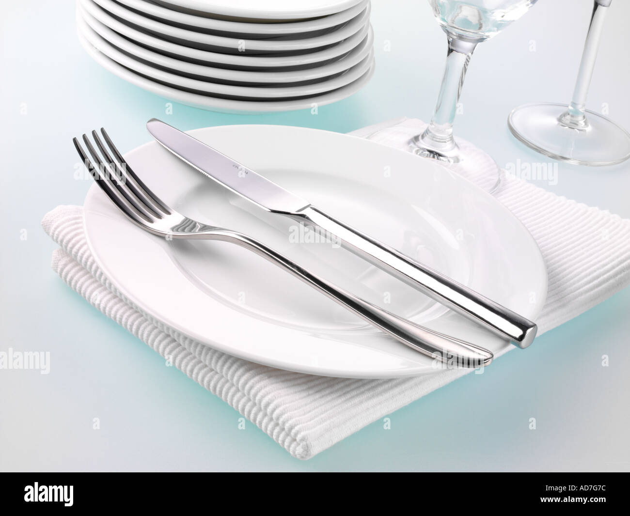 PLATE WITH KNIFE AND FORK Stock Photo
