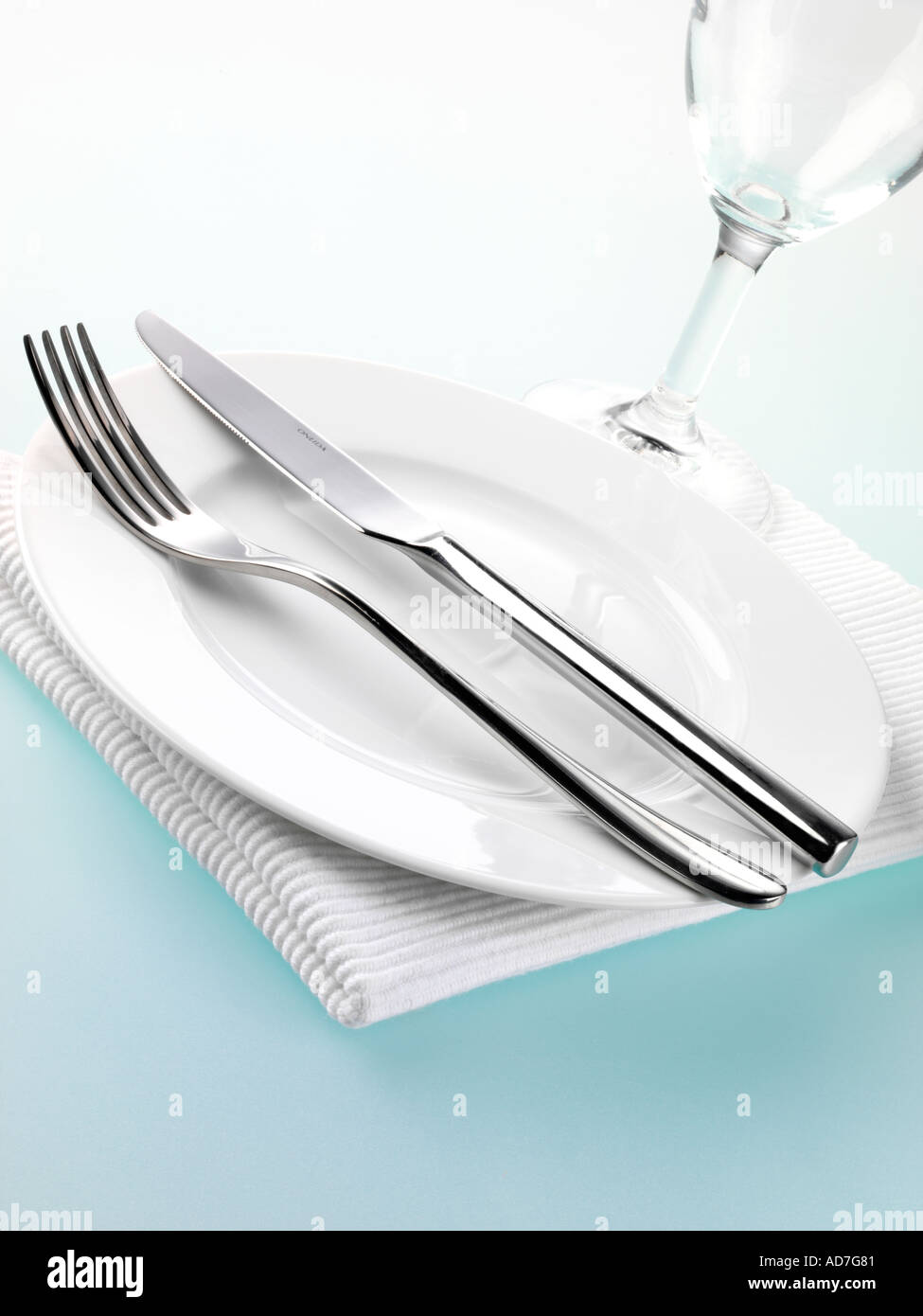 PLATE WITH KNIFE AND FORK Stock Photo