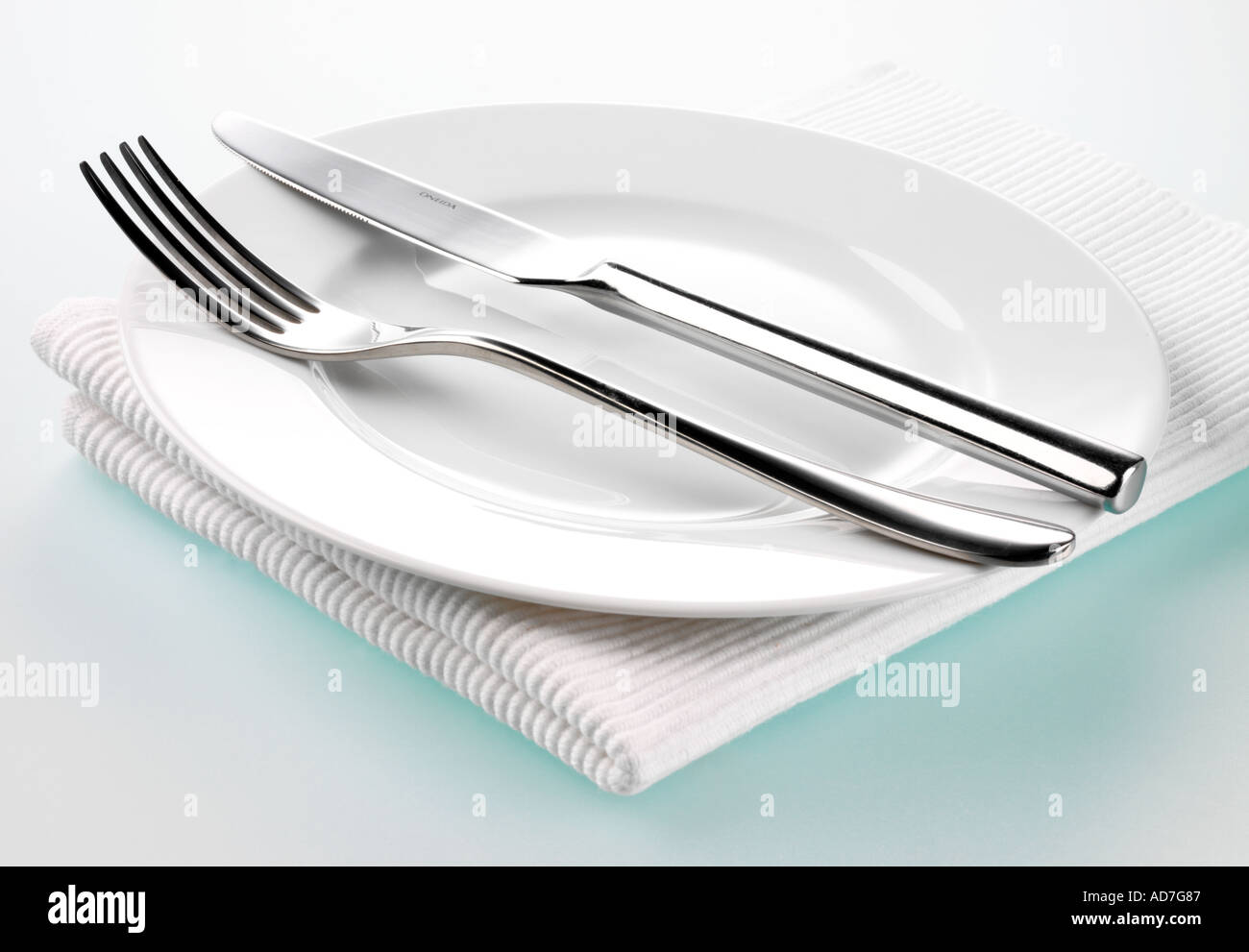 PLATE WITH KNIFE AND FORK Stock Photo