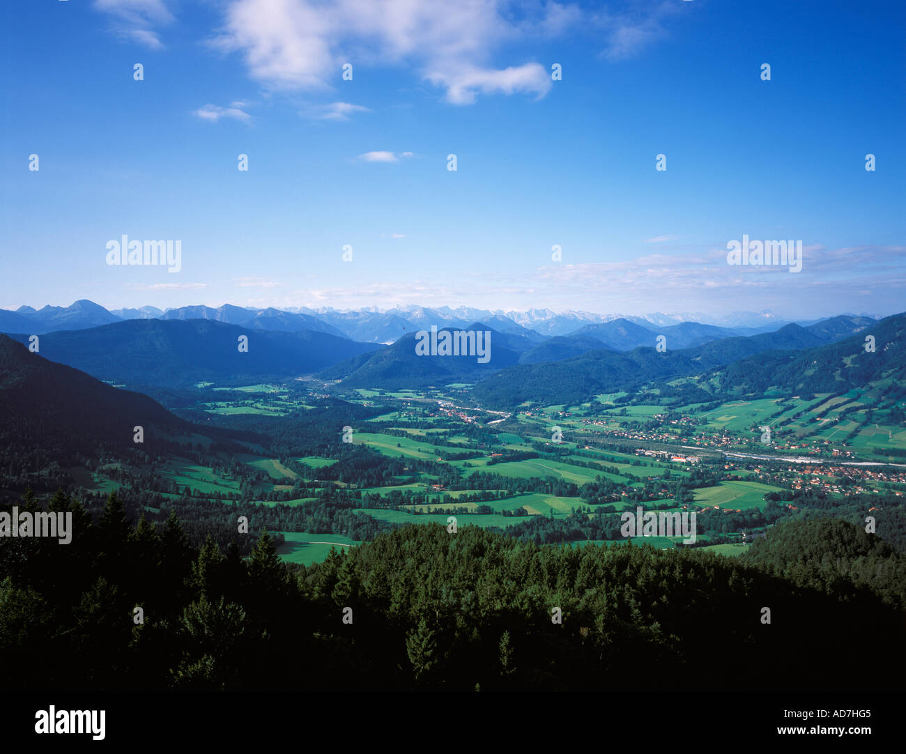 Lenggries in Isarwinkel Isar river Bavarian Alps Upper Bavaria Germany Stock Photo