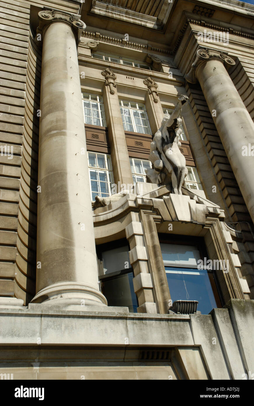 Stone facade above County Hall Gallery South Bank London England Stock ...