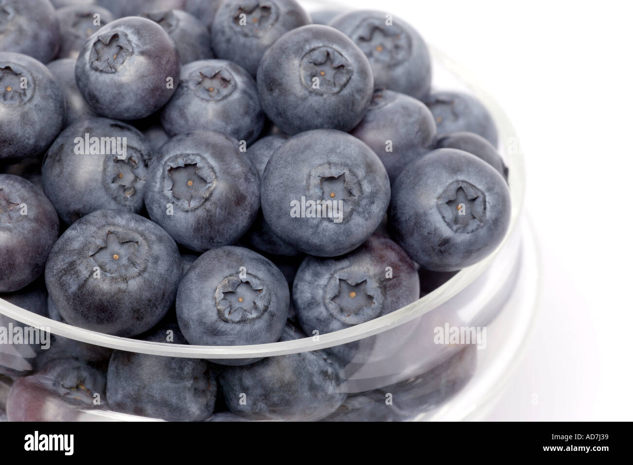 Blueberries in glass bowl Stock Photo