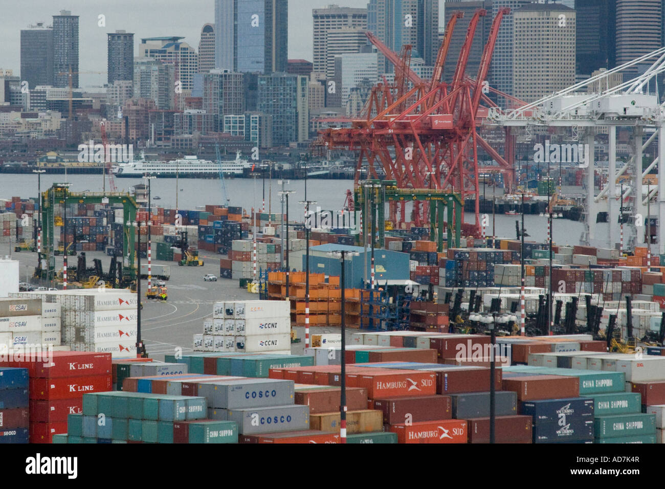 Shipping Containers and Docks in front of Seattle Skyline Seattle WA USA Stock Photo Alamy