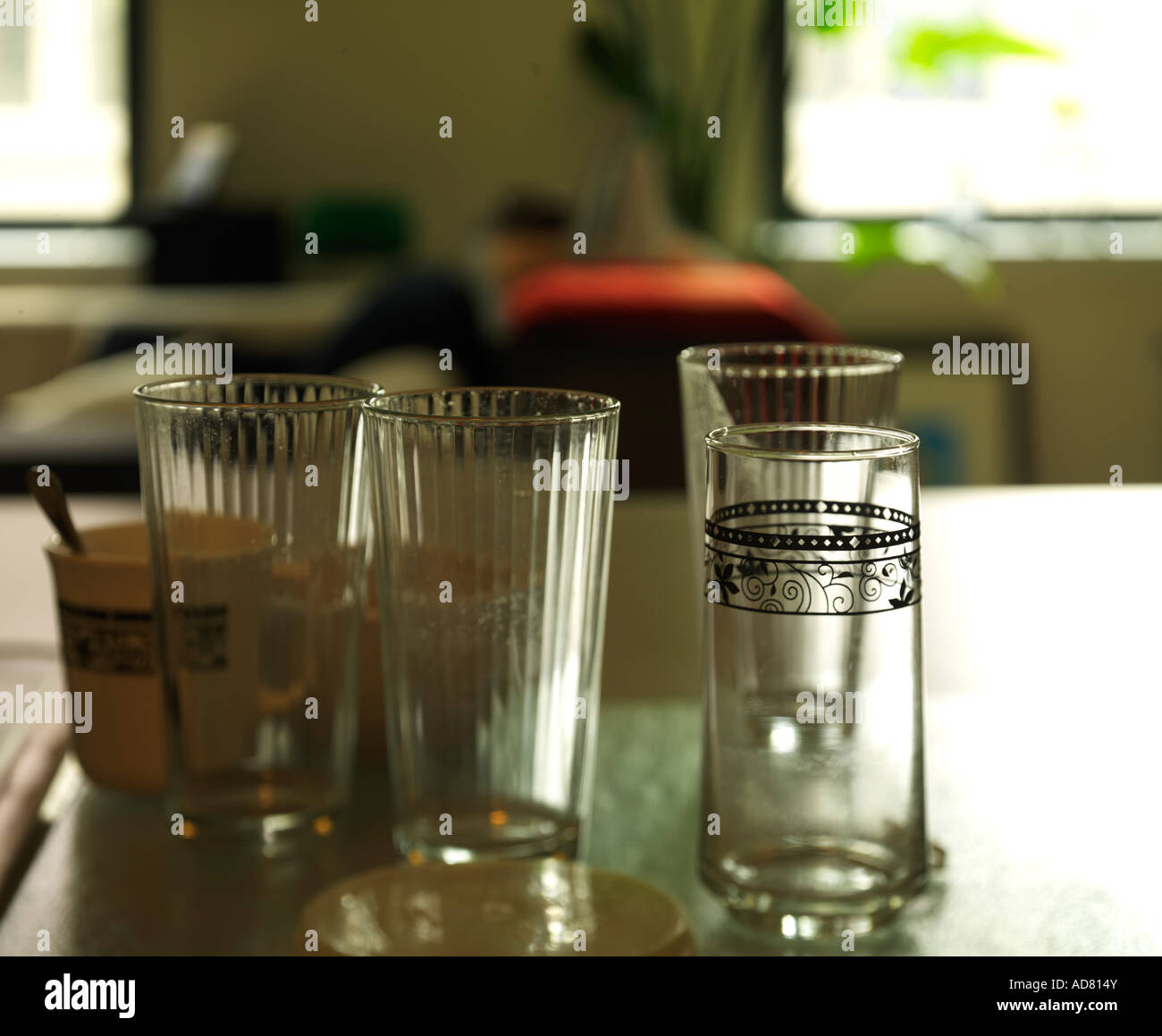 Dirty Glasses in Kitchen Stock Photo
