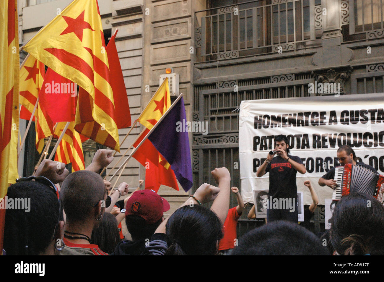 Demonstration of young Catalan supporters Barcelona Barça Catalunya Catalonia Cataluña Costa Brava España Spain Europe Stock Photo