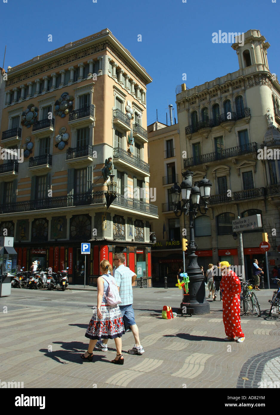 View of  famous tourist attraction Las Ramblas Barcelona Barça Catalunya Catalonia Cataluña Costa Brava España Spain Europe Stock Photo