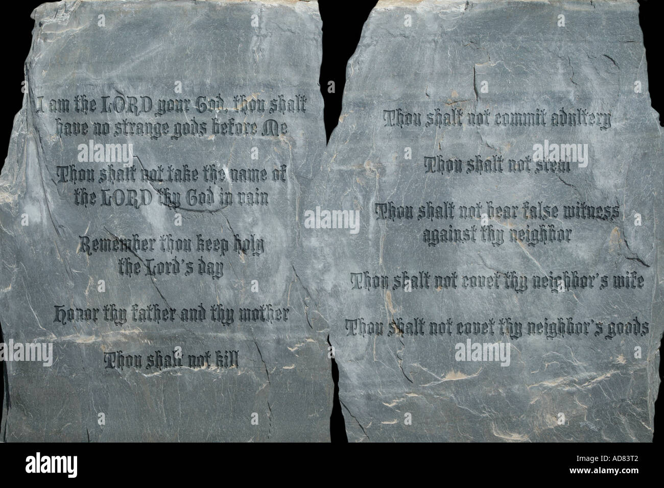 The ten commandments on stone tablets Stock Photo