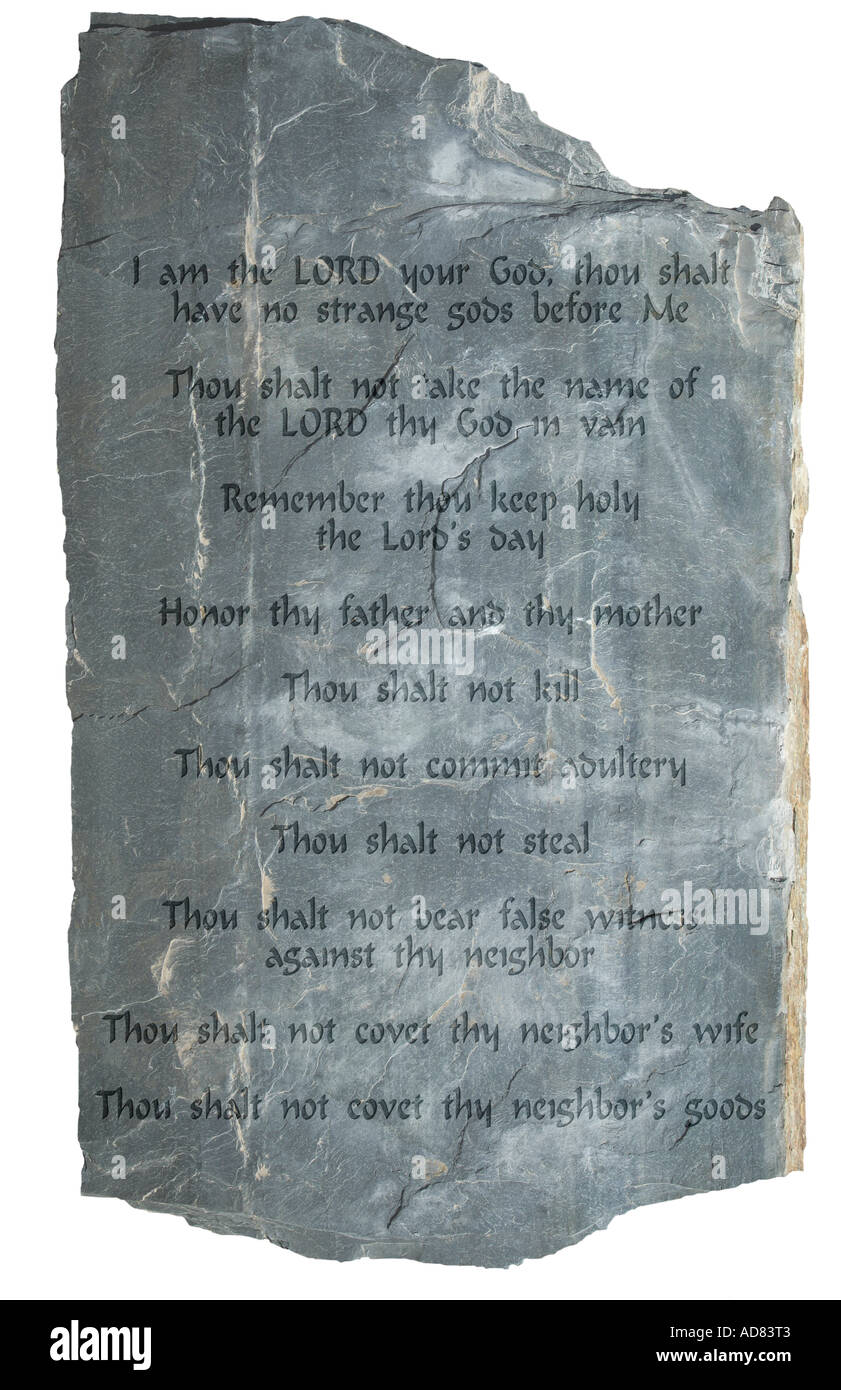 The ten commandments on a stone tablet Stock Photo