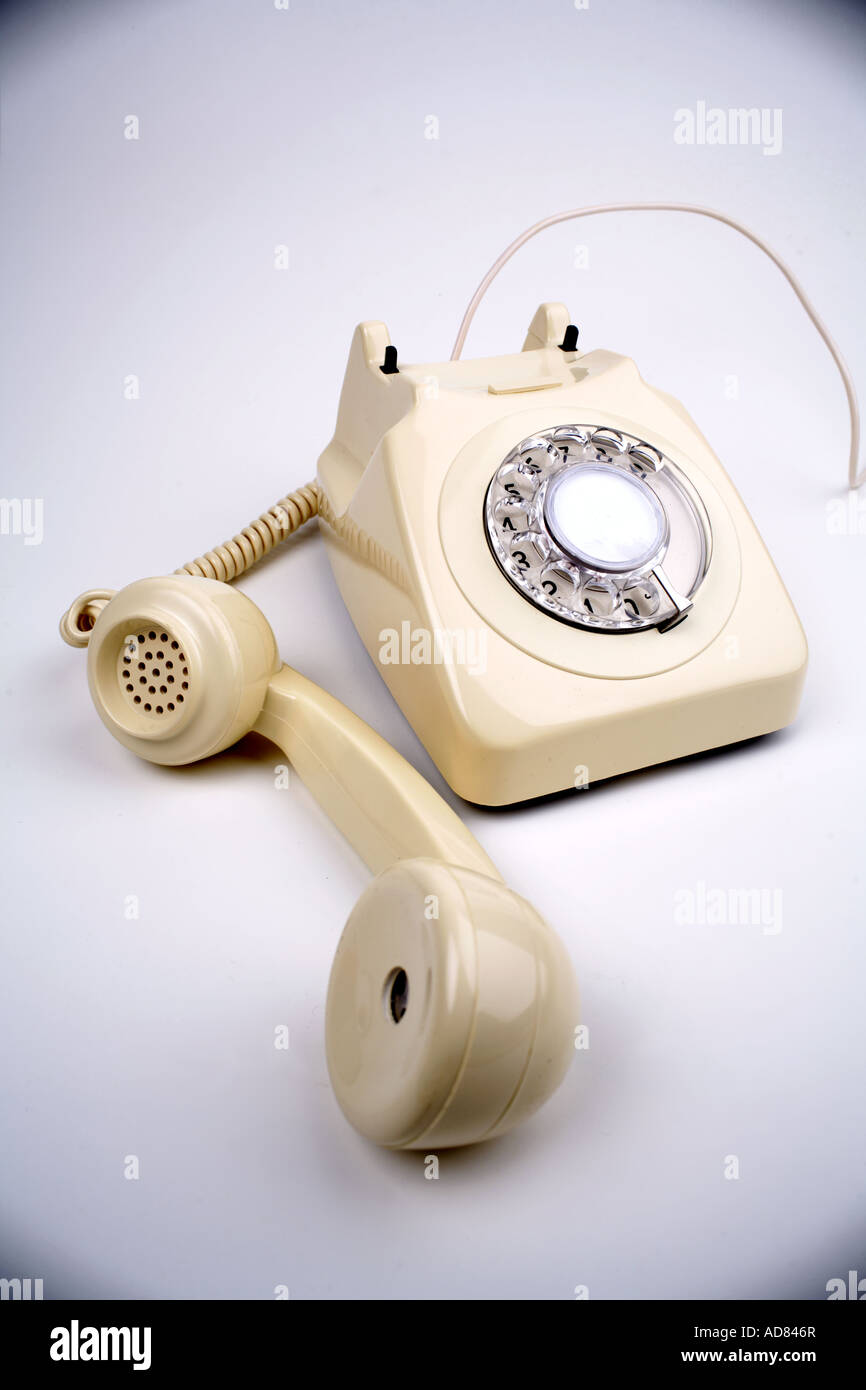 Rotary dial telephone, receiver off the hook Stock Photo Alamy