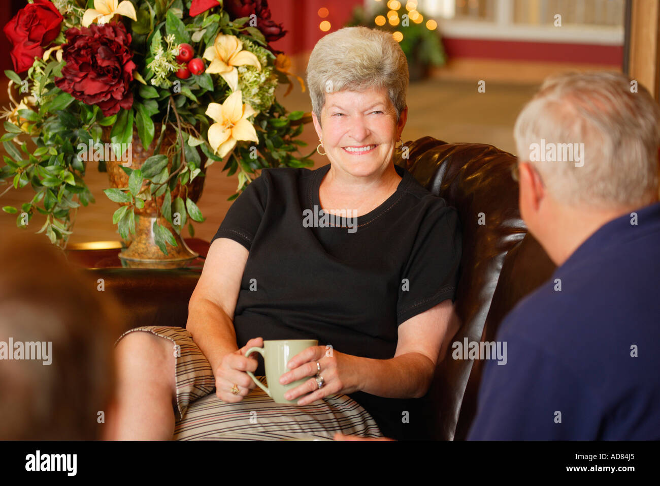 Seniors having coffee together Stock Photo Alamy