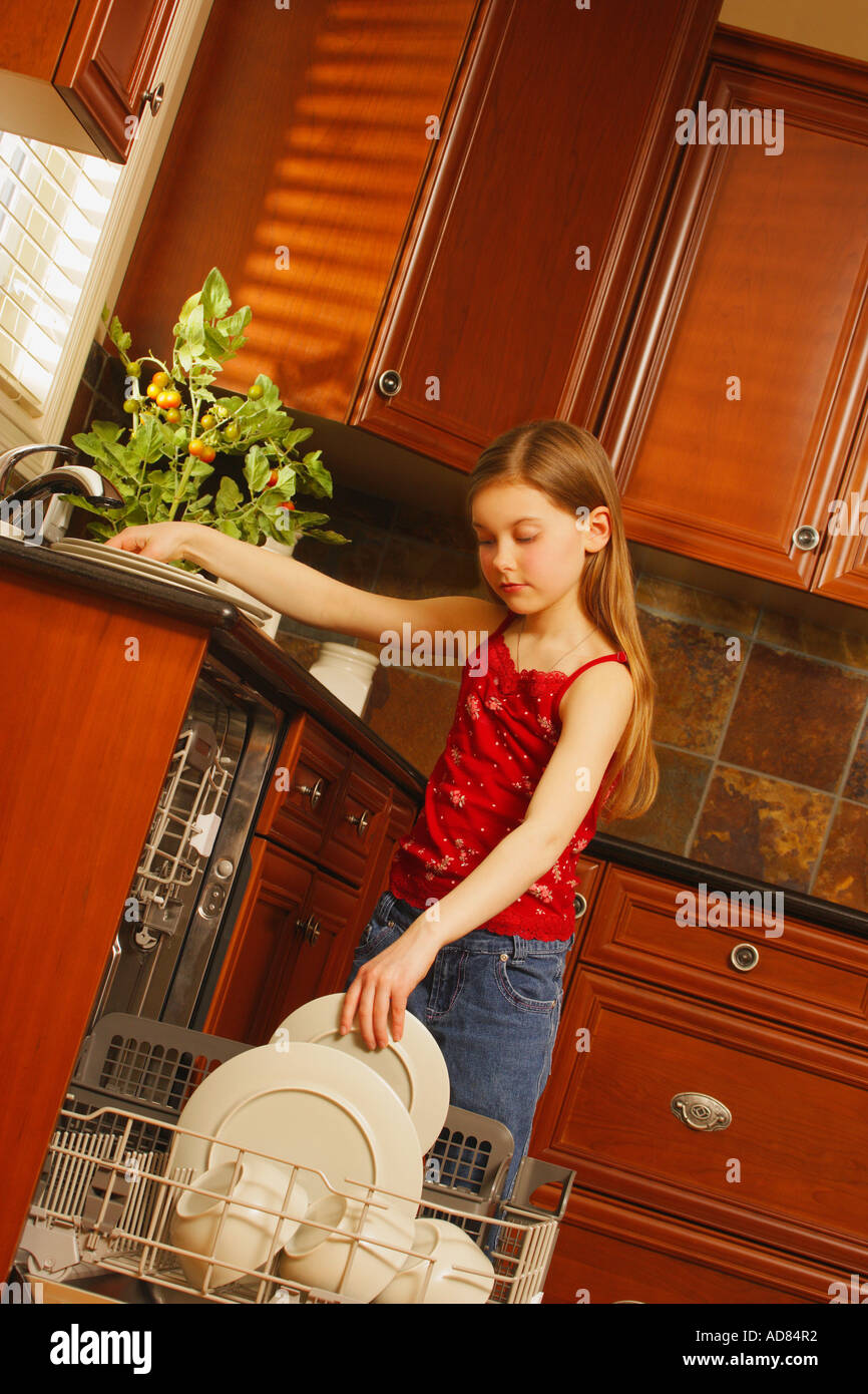 Child loading the dishwasher Stock Photo Alamy