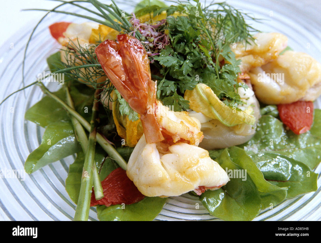 Healthy salad with herb garnish Stock Photo
