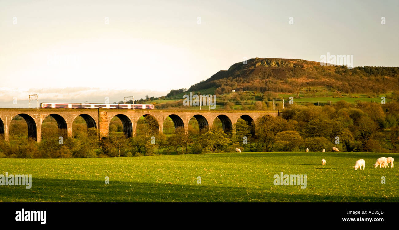 Train Crossing Viaduct Below Bosley Cloud Cheshire UK Stock Photo