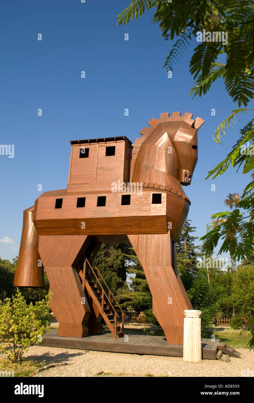 Wooden Trojan horse replica at ancient Troy Stock Photo